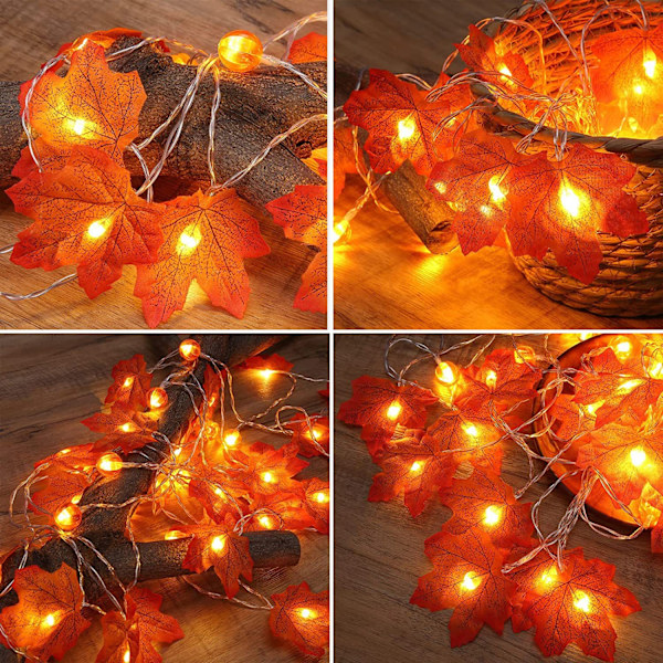 Höstdekor 20ft 40 LED Lönnlöv Höstdekorationer för Hem, Thanksgiving Jul Halloween Ljusslingor, Vattentät Dekor för Hem Inomhus Utomhus
