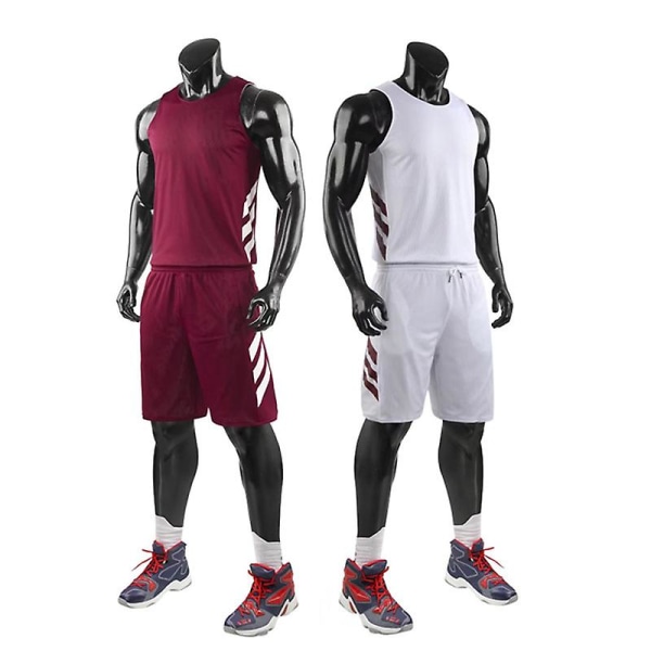 Dobbelt-weared Basketball Jersey Suit Menn Gutter Trening Jersey Suit Rød Hvit（XL）