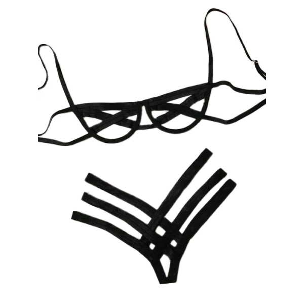 Rem strippig sexig underkläder lapptäcke stålbygel underkläder bikini split openwork trepunkts underkläder set