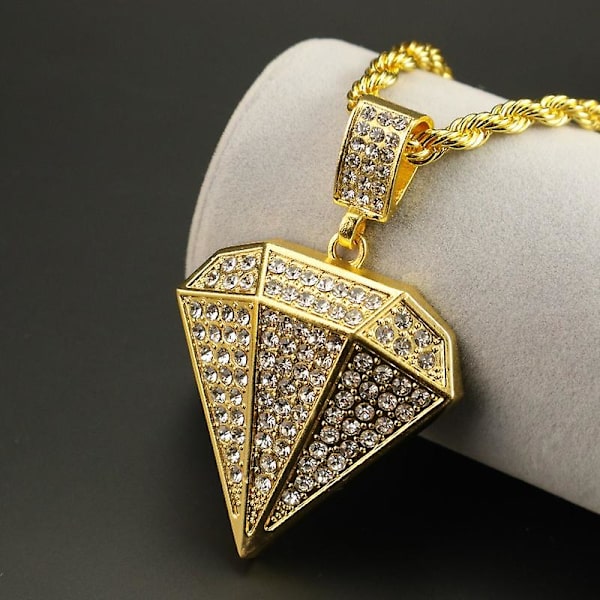 Hip Hop Halskæde Trekant Diamant Guld Vedhæng + 76cm Twist Kæde