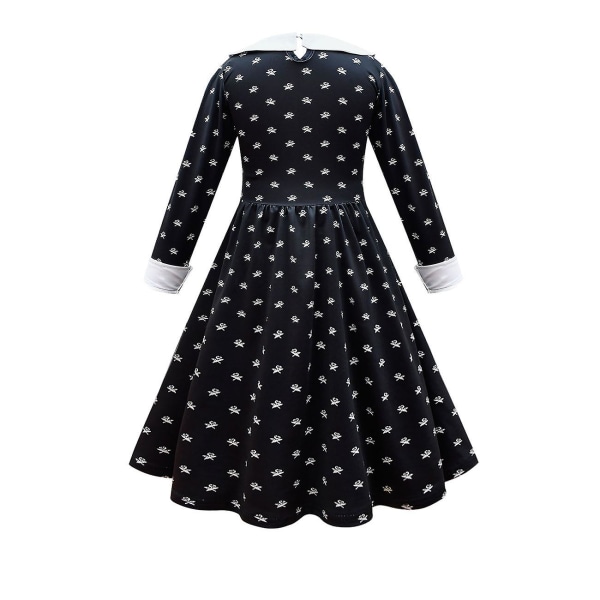 Wednesday Addams Cosplay Kostym Klänning Set Halloween Kostym Karneval Fest Förklädnad För Flickor（120cm Med väska）