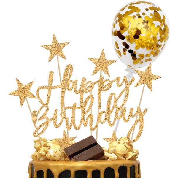 Guld kage dekoration konfetti ballon kage topper guld happy birt