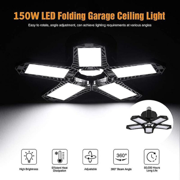 150w LED Garage Lamper E27/e26 8000lm Justerbar Deformerbar Pære Loftslampe Til Butik/lager/værksted Værkstedsbelysning