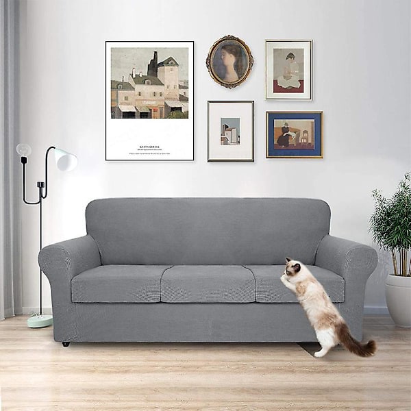 Udskiftning af sofa sædebetræk stof strækbart beskytter pudebetræk sofa slip（2 sæder lysegrå）