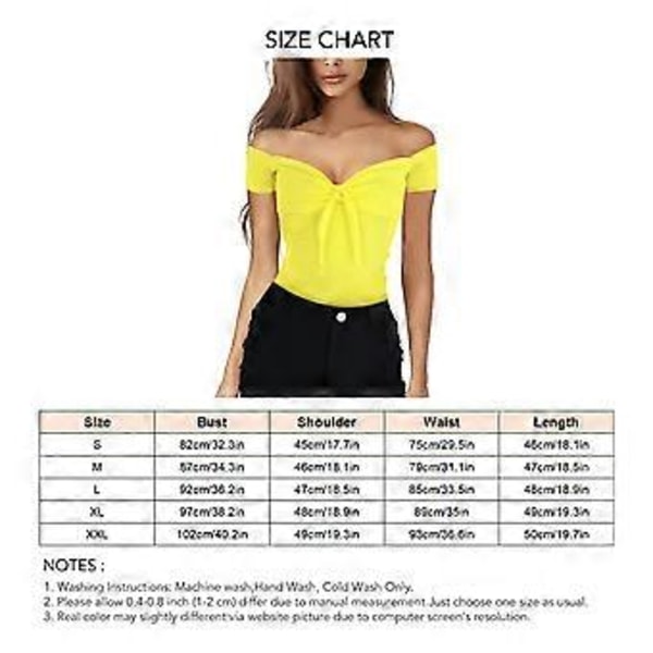 Dam Off Shoulder Topp Kortärmad Knyt Fram T-shirt Blus för Vardaglig Dejt Shopping Resor (SvartXL) Black XL
