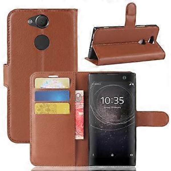 Litchi Tekstur PU Læder Beskyttelses Mobil Shell med Støttefod til Sony Xperia XA2 - Brun Brown