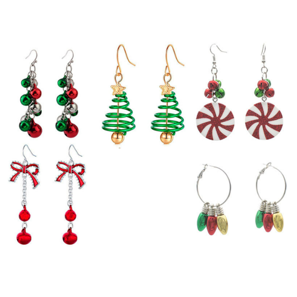 5 Pairs Cross-Border Christmas Series Bells Deer Head Earrings Am