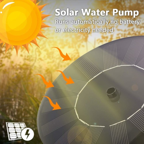 Solcelledrevet fontene, solcelledrevet dam pumpe med 1,5 W monokrystallinsk solcellepanel