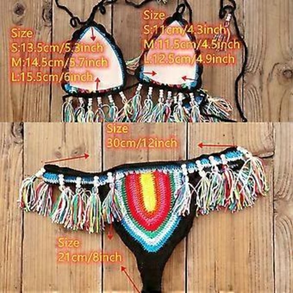 Virkat baddräkt för damer, strandkläder topp och sidjusterbara shorts badkläder S S