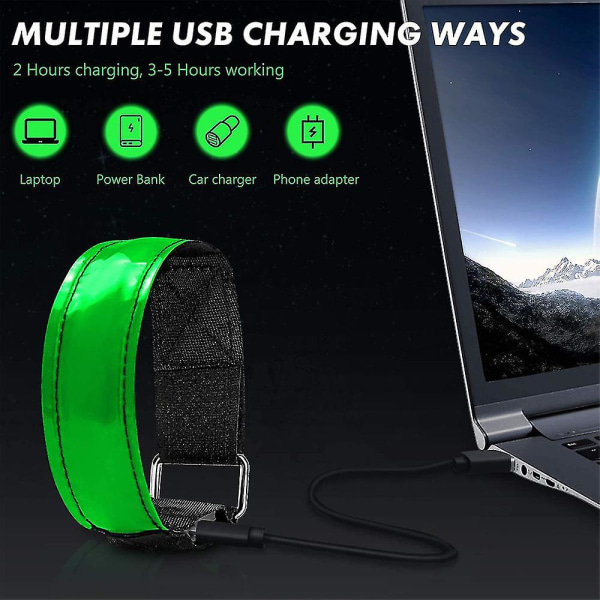 2-pack löparlampor för löpare - Uppladdningsbar LED-armband reflekterande grön