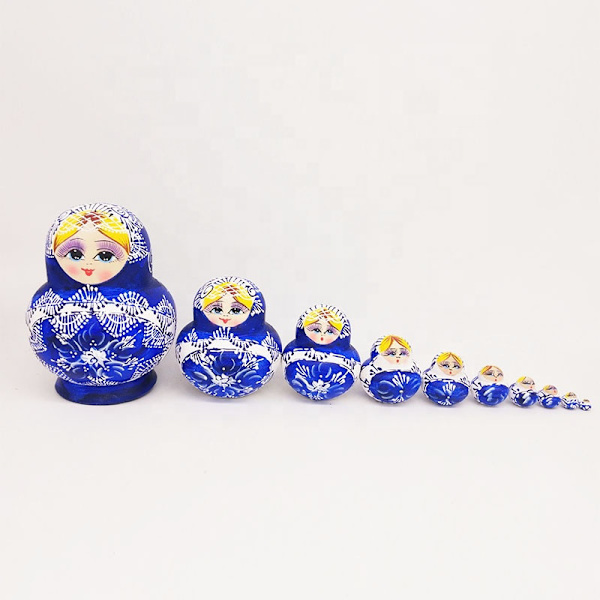 Blå og hvid porcelæn 10 stk russiske nesting dukker Matryoshka h