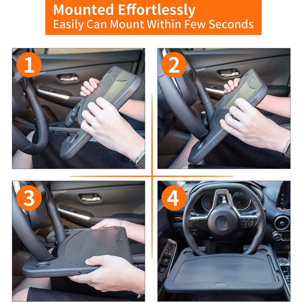 Multi-purpose tray for car steering wheels for eating & working