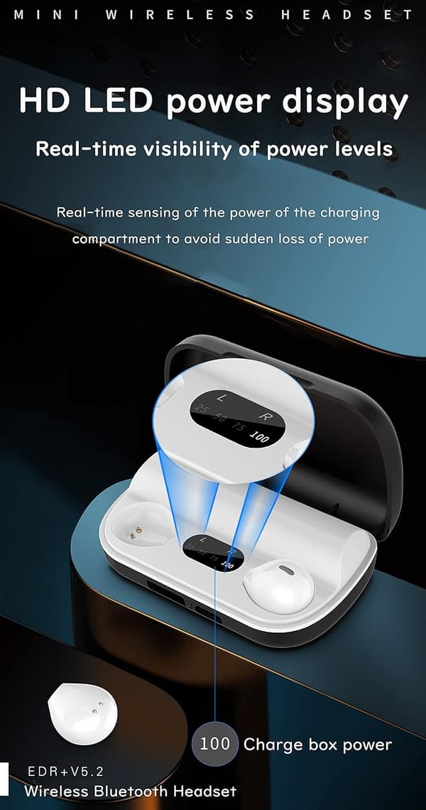 Mini Bluetooth-headset Bluetooth 5.2-version i-øret mini usynlig