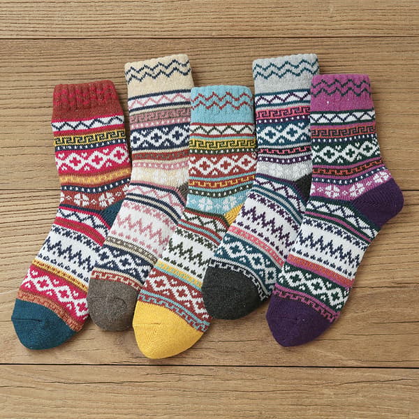 5-delad set med retro vinter mjuka och varma tjocka stickade w