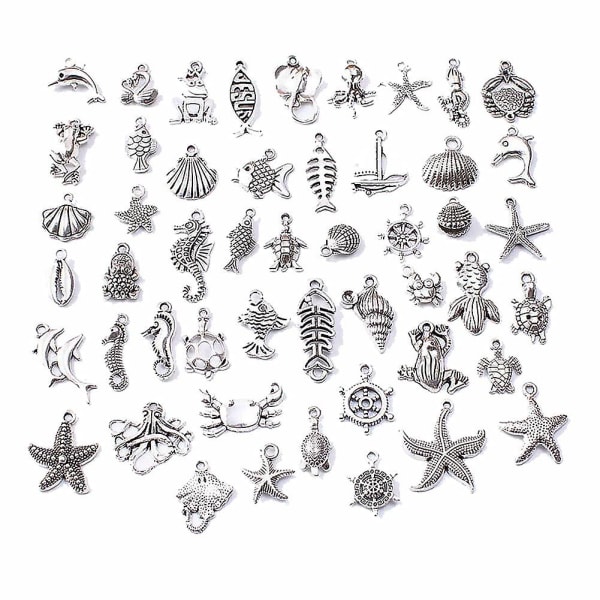 50 delar blandade berlockhänge, armbandshänge set, Ocean Animal Charms-hänge, för pysselhantverk, berlocker, hängen, smycken, tillverkning av armband, hals