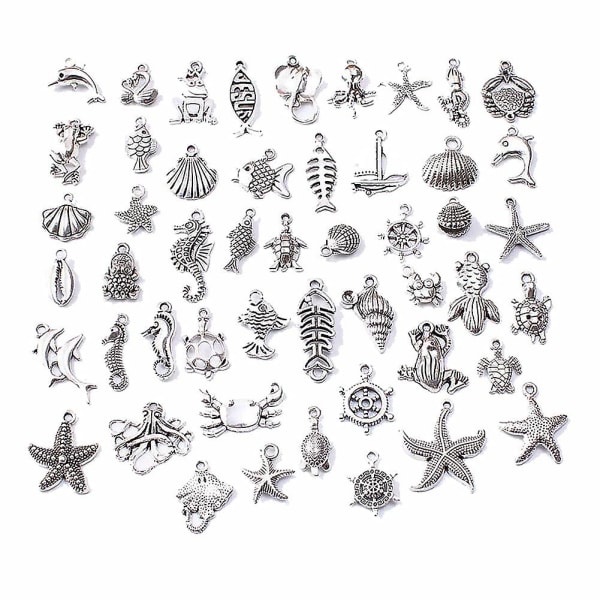 50 stk. blandede charms vedhæng, armbåndsvedhængssæt, havdyr charms vedhæng, til gør-det-selv-håndværk, charms, vedhæng, smykker, fremstilling af armbånd, halskæde