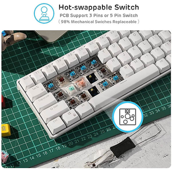 Rk Royal Kludge Rk61 Trådlöst 60% Mekaniskt Tangentbord, 61 Tangenter Bluetooth Mekaniskt Tangentbord, Kompakt SpelTangentbord Med Programmerbar Programvara (hot-