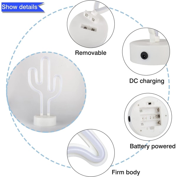 Kaktus Neon Skilt - Kaktus LED Skilt Dekor - Batteri USB-drevet H