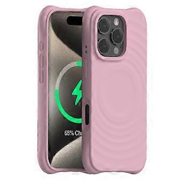 iPhone 16 Pro Max Magneettinen Suojakuori Aaltoileva Pintakuvio PC+Nestemäinen Silikoni Puhelinkuori Mikrokuituvuori Pink