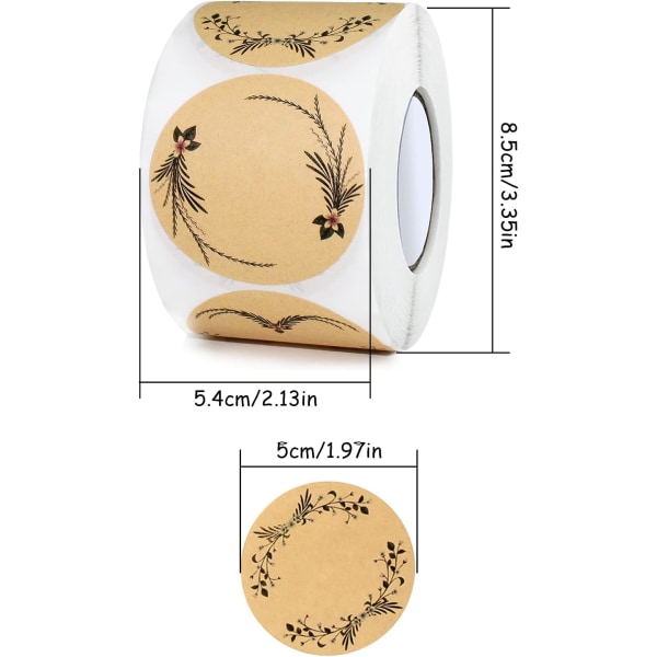 Runde Kraft-klistremerker 5 cm syltetøymerker selvklebende Kraft-papir