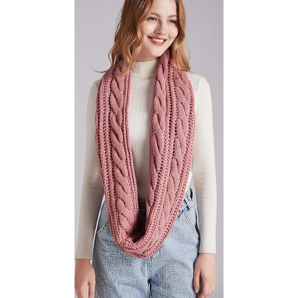 Dam vinter stickad infinity halsduk mode tjock varm cirkel loop halsdukar（Rosa）
