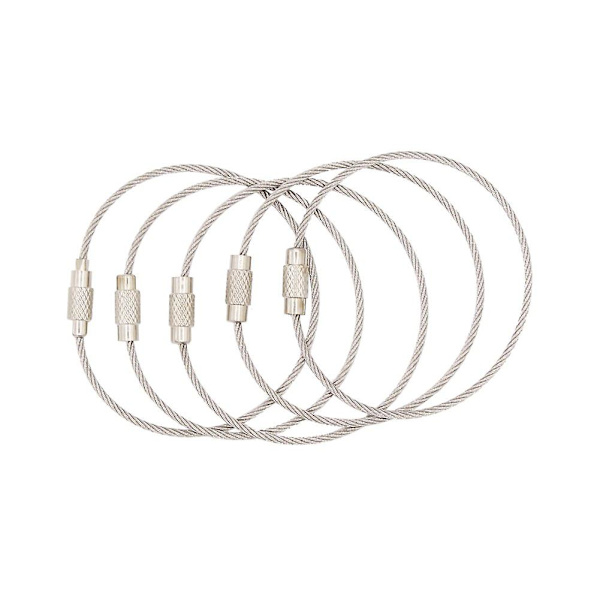 Rustfrit kabel nøglering wire nøglering kabel løkker med nøglering twist tønde farve sølv (pakke med 7)