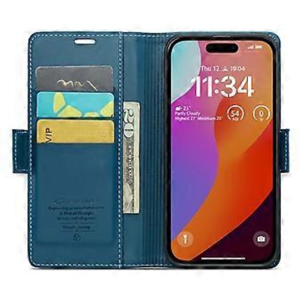 För iPhone 16 Pro Max Läderfodral CASEME 023 RFID-blockerande 3 Kortfack Mobilskal Blue