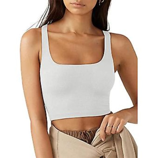 Kort Ærmeløs Tank Top Firkantet Hals Ren Farve Komfortabel Moderigtig Åndbar Casual til Fest Shopping (LHvid) White L