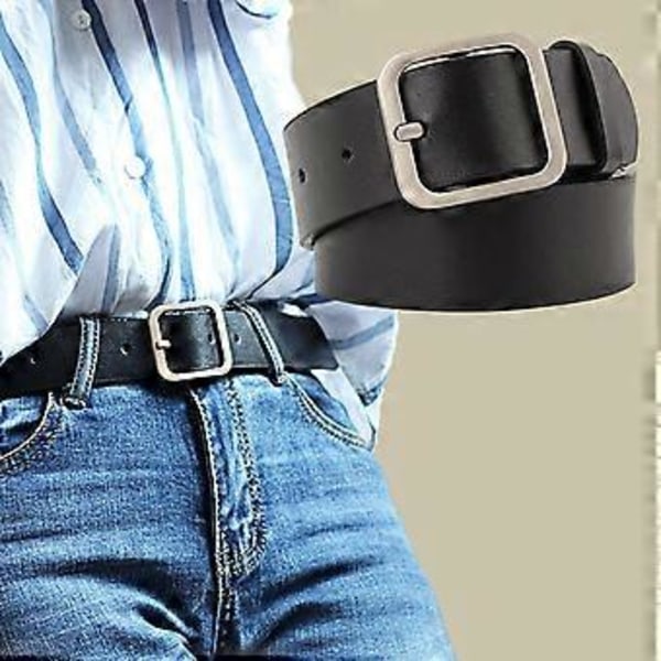 Mode PU Läderbälte För Kvinnor Fyrkantigt Spänne Högkvalitativa Dambälten Klänning Jeans Rem Flickor Midjeband Justerbara Bälten Black Silver Buckle 90cm