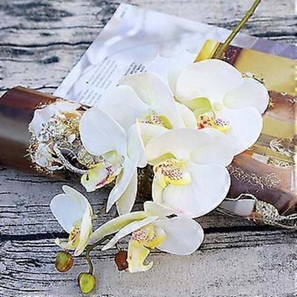 Kunstige Sommerfugleorkidé Blomster - 6 Hoveder Hvid Silkeindretning