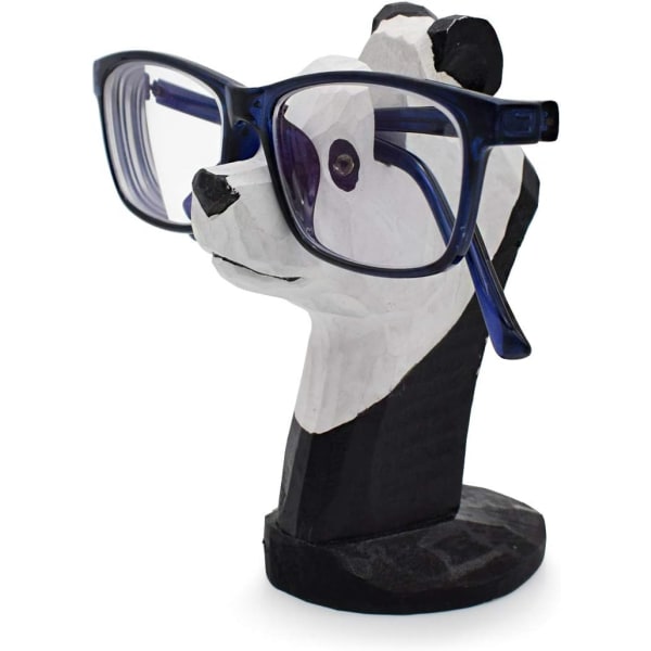 Handsnidad djurglasögonhållare i trä för hem, kontor, dekoration (Panda)