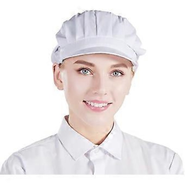 1 stk. Unisex Kokkehatt Elastisk Kokkelue Kjøkken Baking Matlaging Hatt for Menn Kvinner med Skygge - Hvit
