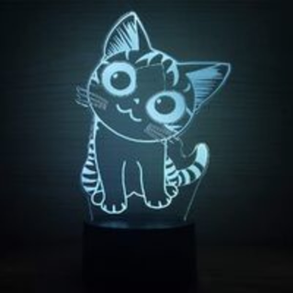 Nattlampa 3D optisk illusion LED nattlampa, pojke flicka barn baby sovrum skrivbordslampa touch-kontroll 7 färgändringar USB-driven för dekorationer (katt)