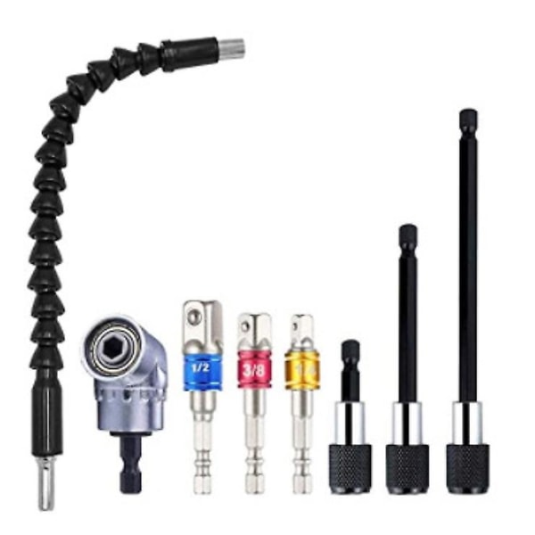 8 stk. Fleksibel boremaskine bitsæt, bøjelig boremaskine forlænger, 3 stk. boremaskineholder, 1/4 3/8 1/2\" Universal socket adapter sæt