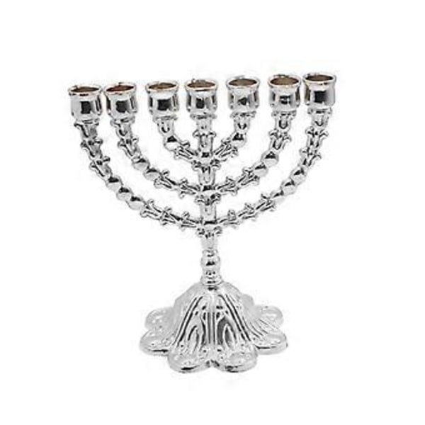 Hanukkah Menorah Metall Ljushållare Tealight Hållare 7 Grenar Ljusstake för Middagsbjudningar Dekorationer Heminredning Höjd 17cm (Silverfärgad) Silvery