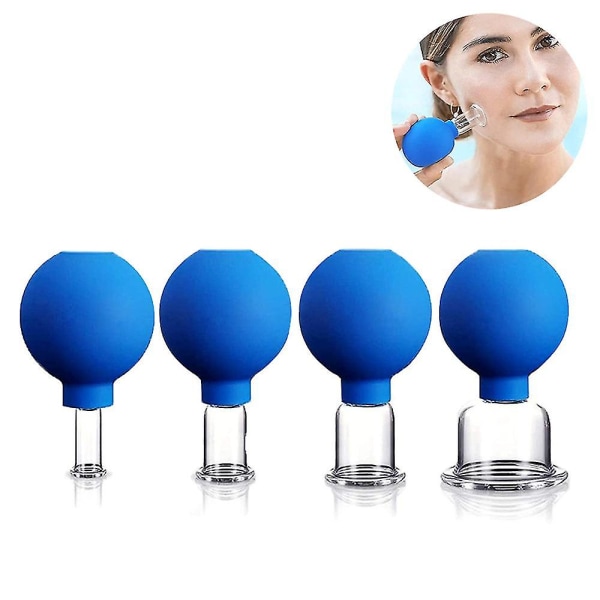 Cuppingglas med sugebold [4 stykker] - Cupping af høj kvalitet (blå)