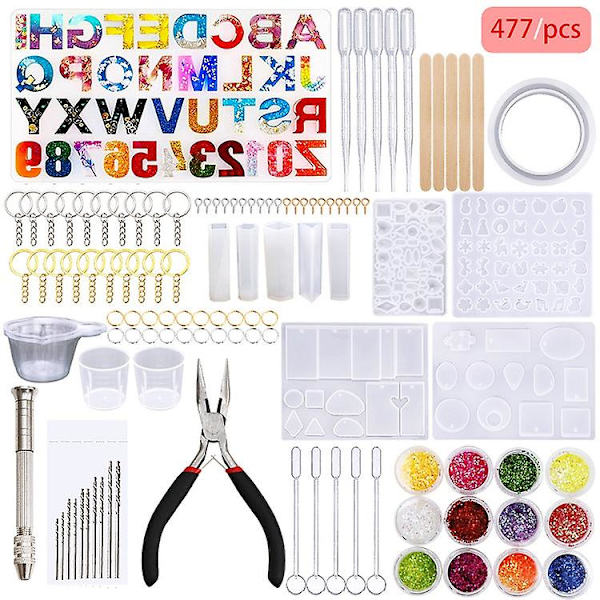 477-dels Alfanumerisk Kombination Smyckesberlock Glitterpulver DIY Kristall Dropp Gel Form Set 3D Form