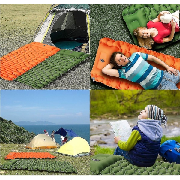 Utomhuscamping uppblåsbar liggunderlag, madrassliggunderlag Camping bärbar vandring - kompakt luftmadrass（grön）