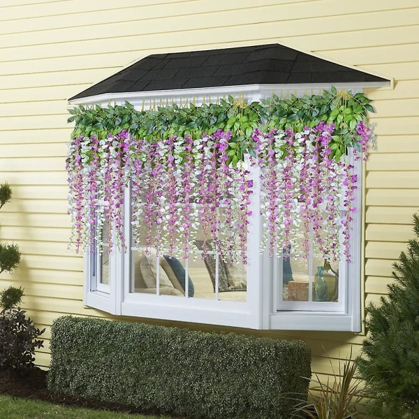 Konstgjorda blommor, konstgjord Wisteria, heminredning, gjord av siden, 12 delar - mjölkvit (fuchsia)