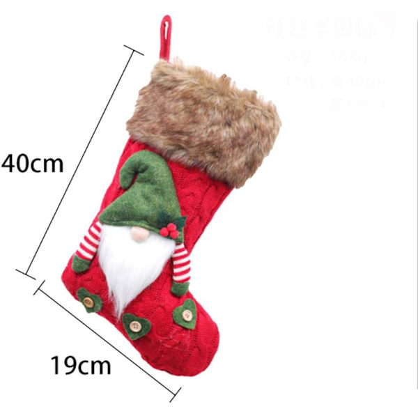 1 st julstrumpa stickad tomte strumpa handhängande strumpa