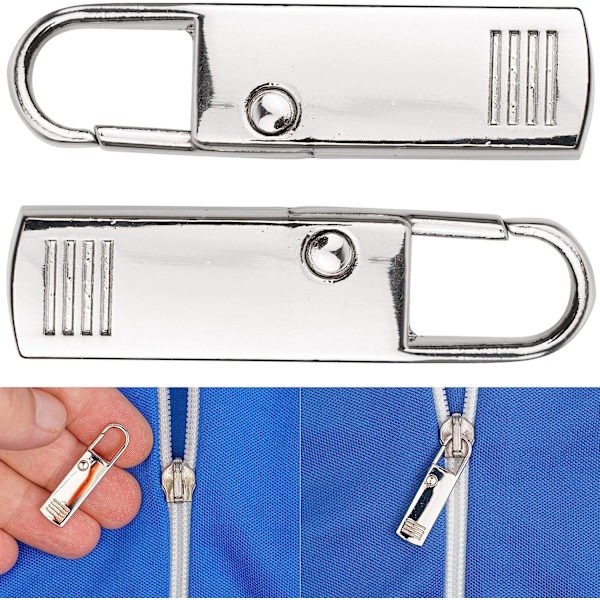 Dragkedja Reparation Dragkedjor, Set med 2 Silver Reserv Dragkedja Flikar, Universal Dragkedja Dragkedja Öppning Ø 1 mm Rock, Resväska, Ryggsäck, Dragkedja Reparation Flik