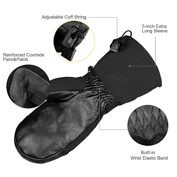 Ozero Vinter Abalone Lær Lange Varme Skigloves (XXL 9,45 tommer Sort)