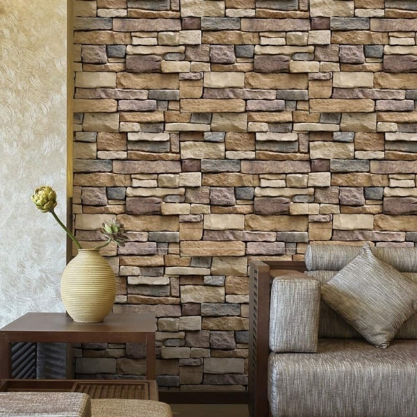 PVC-levy itseliimautuva seinäpaneeli 3D-paneeli 45CMX10M Retro Stone Brick