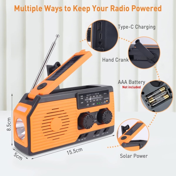 Solar Powered Radio, Jobsite Radio, Hand Crank Portable Radio, Em
