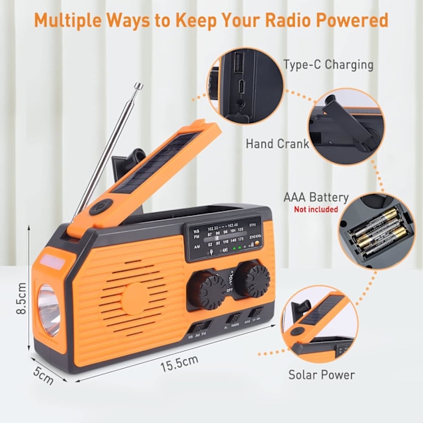 Solcellsradio, byggarbetsplatsradio, handvevbar bärbar radio, Em