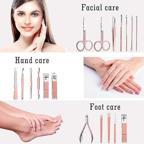 Nagelklippare set pedikyrkit, nagelklippare i rostfritt stål (rosa)