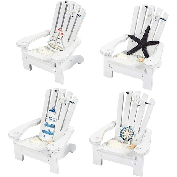 Sett med 4 Mini Adirondack Strandstol Ornamenter for Kyst, Hav
