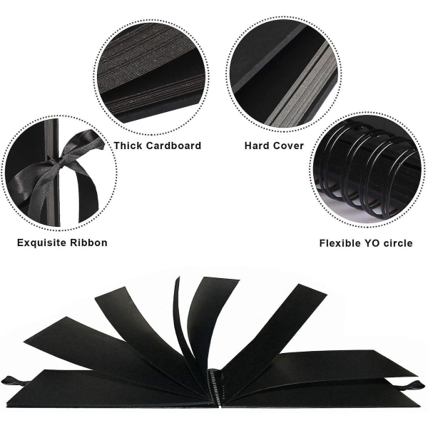 Fotoalbum 80 svarta sidor Scrapbook-fotoalbum att designa själv 40 ark 28 x 20 cm fotobok att limma in själv