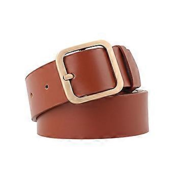 Mode PU Läderbälte För Kvinnor Fyrkantigt Spänne Högkvalitativa Dambälten Klänning Jeans Rem Flickor Midjeband Justerbara Bälten Camel Gold Buckle 90cm