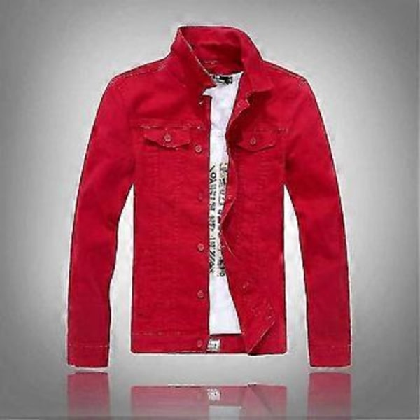 2025 Jeansjacka för män - Casual Slim Fit bomullsjacka för en stilfull look, perfekt för alla tillfällen Red 4XL